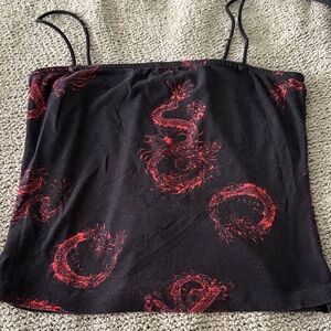 Black and Red Dragon Print Women's Top